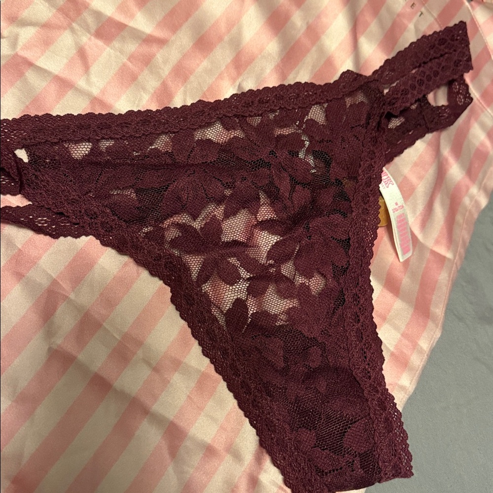 Pink Victoria’s Secret Lace Burgundy Thong